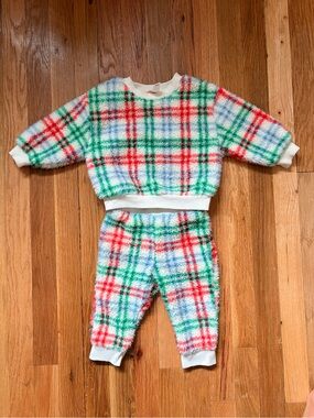 Cat & Jack Cream Pullover with Red, Green, Blue Plaid